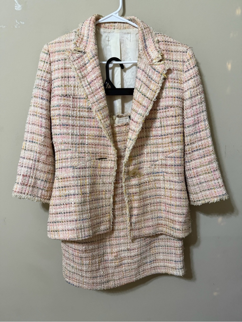 Kasper Pastel Pink Tweed vintage Blazer skirt suit 4 cotton preppy classic euc
